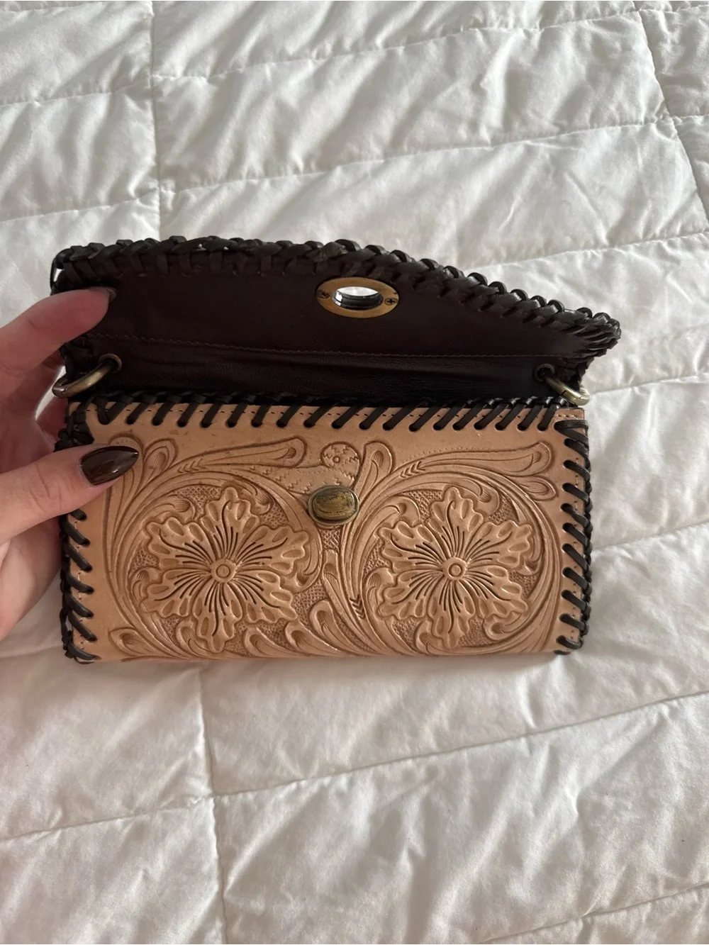 Genuine leather hand tooled wallet